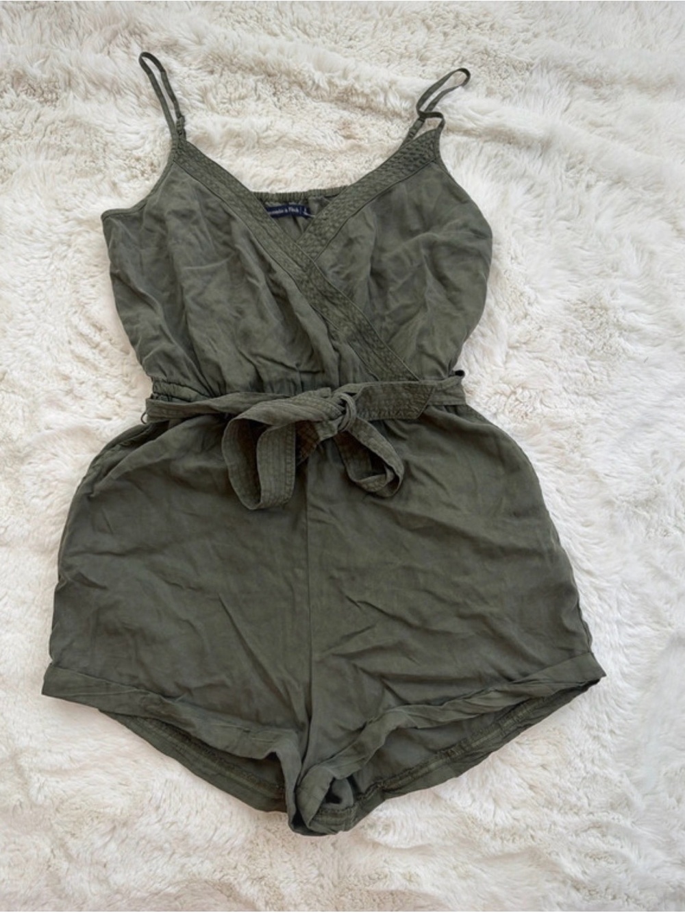 Abercrombie & Fitch Olive Green Sleeveless Tie-Waist Romper